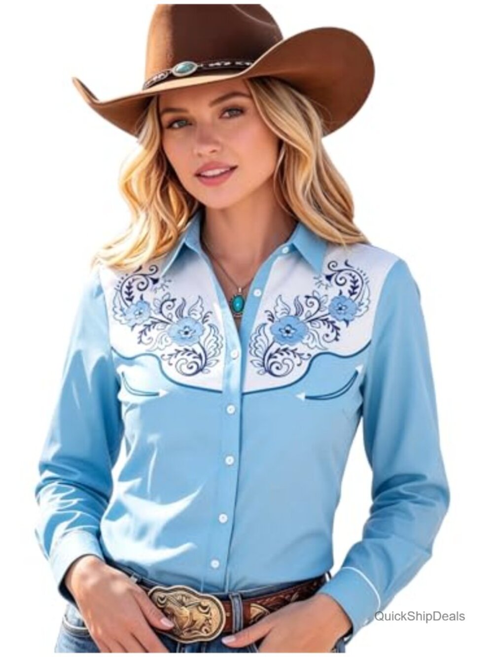 Western Cowboy Shirt Polyester Long Sleeve Button Down Country Concert Top